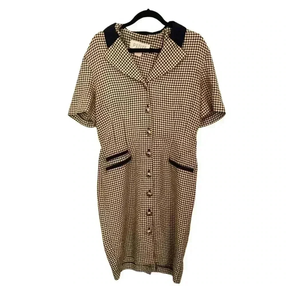 Petite Sophisticate ll Preppy pale yellow and blue plaid shirt dress ll size